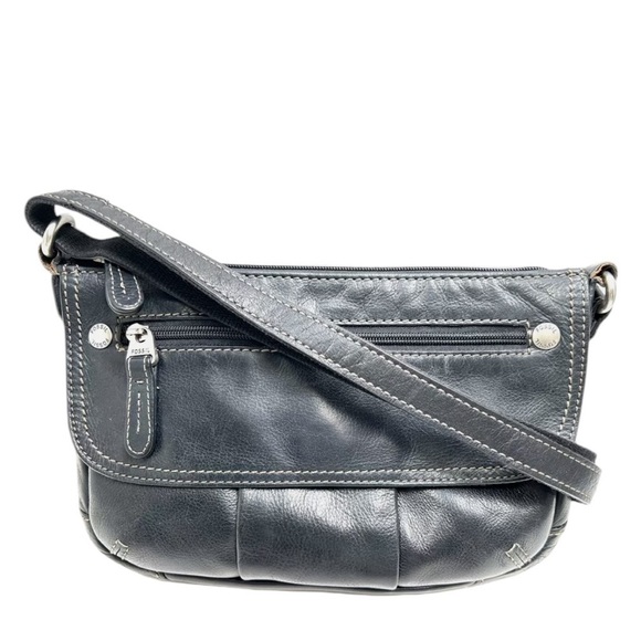 FOSSIL CROSSTOWN GREY LEATHER ORGANIZER CROSSBODY PURSE - Picture 1 of 15